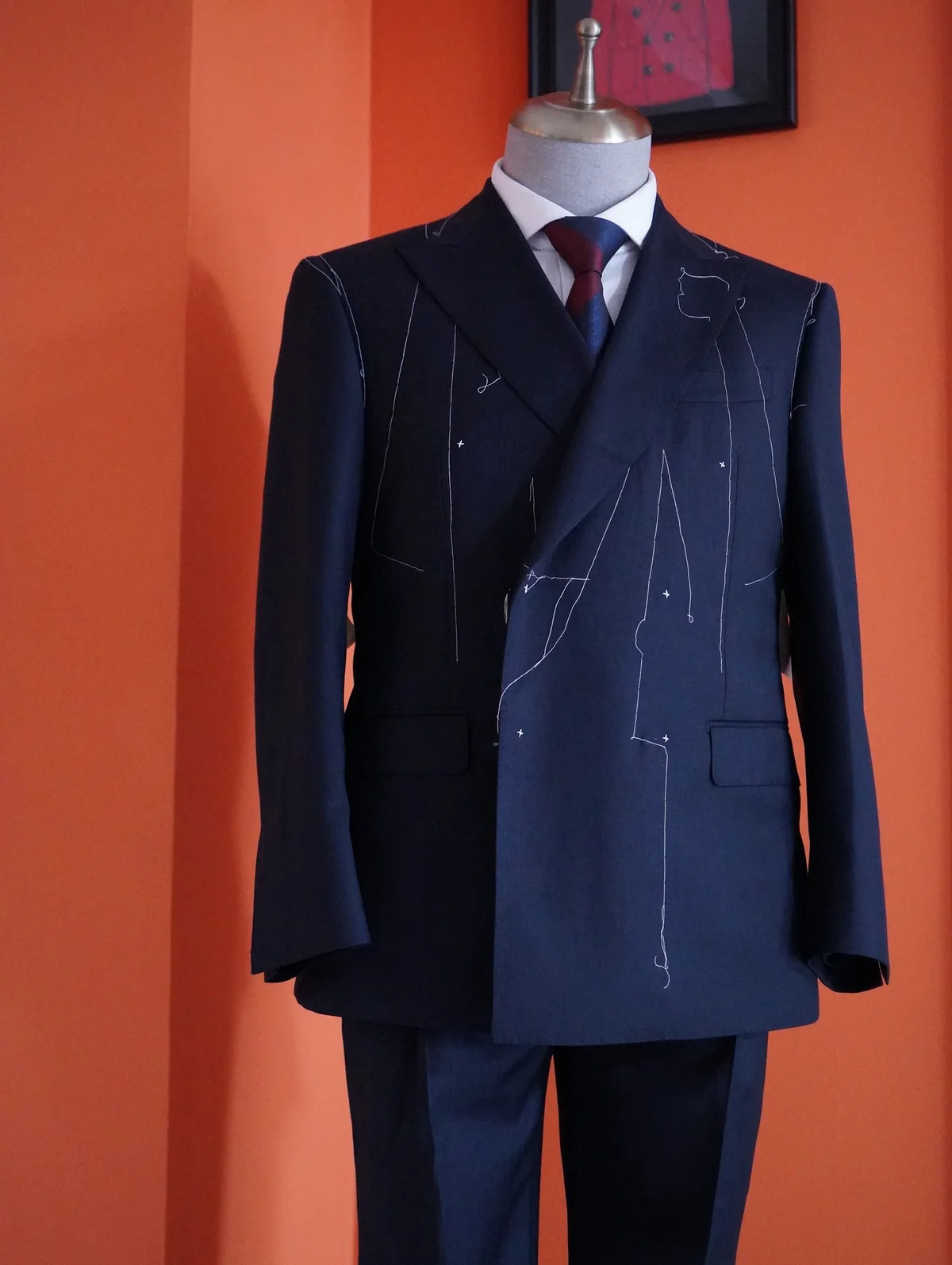 全毛衬手工西服半成品：手工扎线固定衬布与面料